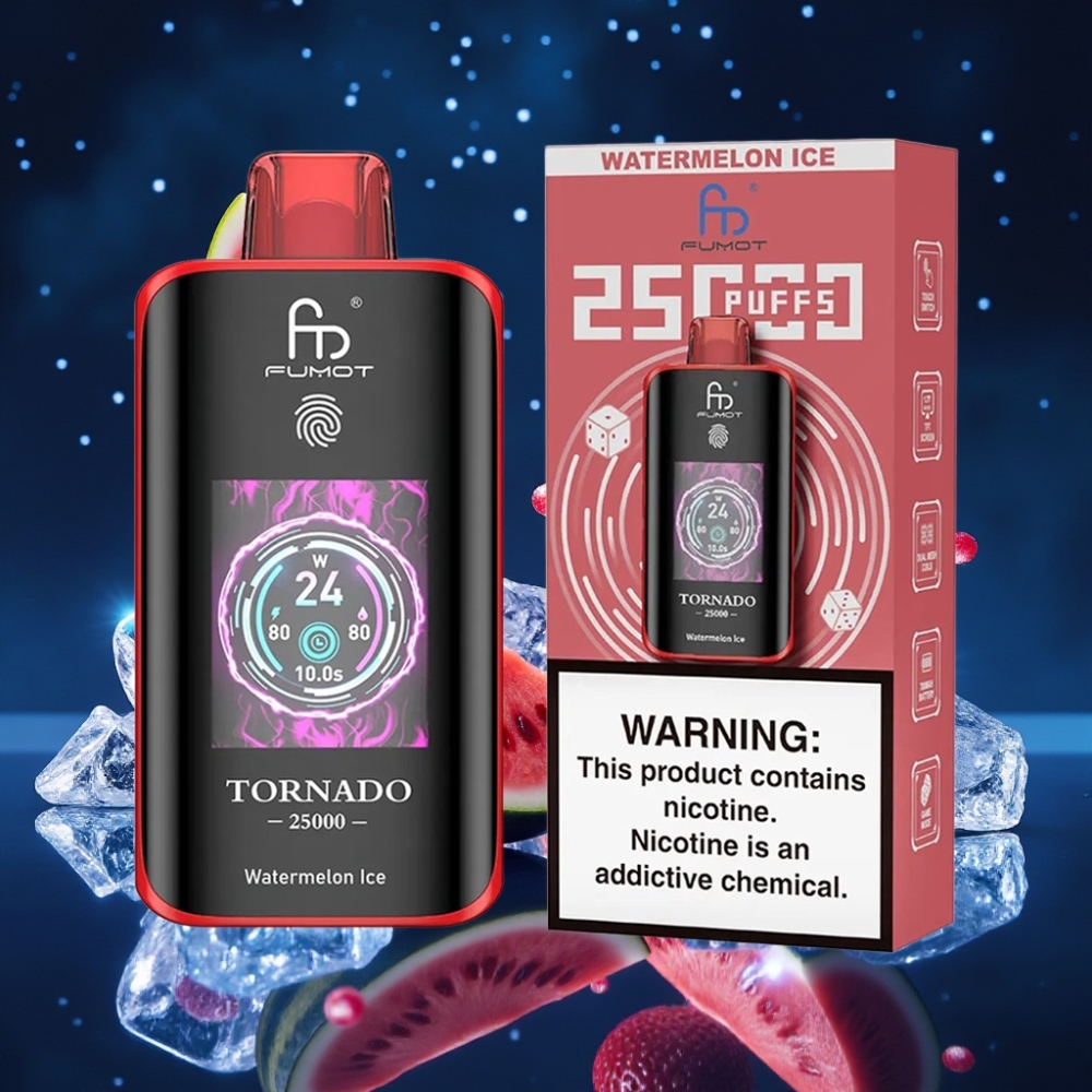 Fumot Tornado 25000 Puffs Ühekordne Vape Arbuusi-Jää 700mAh akuga, 20ml e-vedelik, HD ekraan, Type-C laadimine