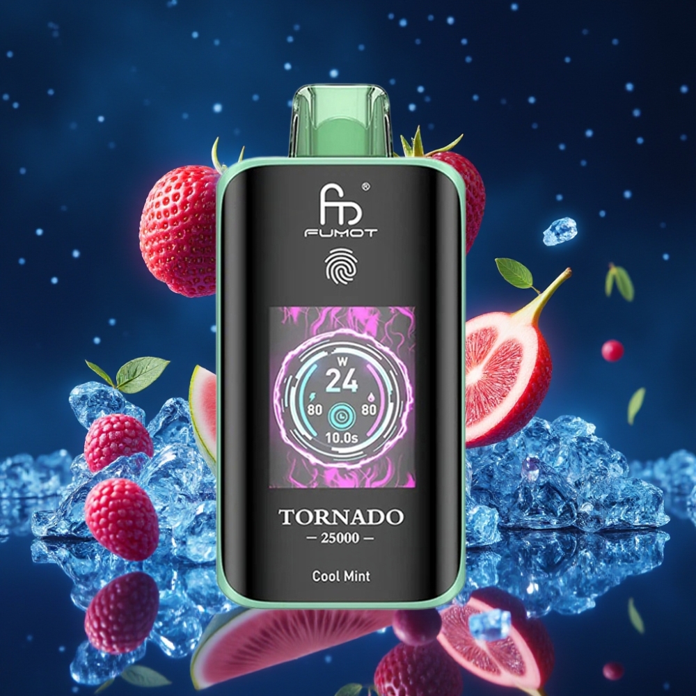 Fumot Tornado 25000 Puffs Ühekordne Vape Jahe Piparmünt HD Ekraaniga, 700mAh Laetav aku, 20ml eelnevalt täidetud e-vedelik, Type-C laadimispordiga