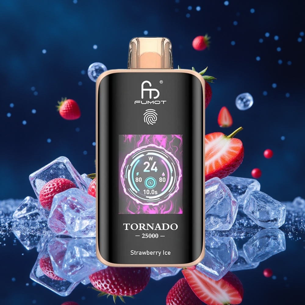 Fumot Tornado 25000 Puffs Ühekordne Vape Maasikajää HD Ekraan, 700mAh Akuga, Type-C Laadimine