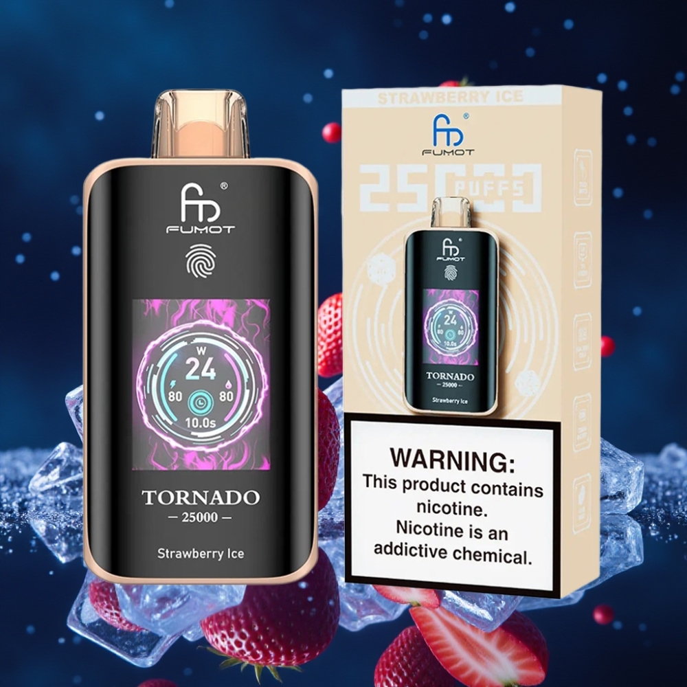 Fumot Tornado 25000 Puffs Ühekordne Vape Maasikajää HD Ekraan, 700mAh Akuga, Type-C Laadimine