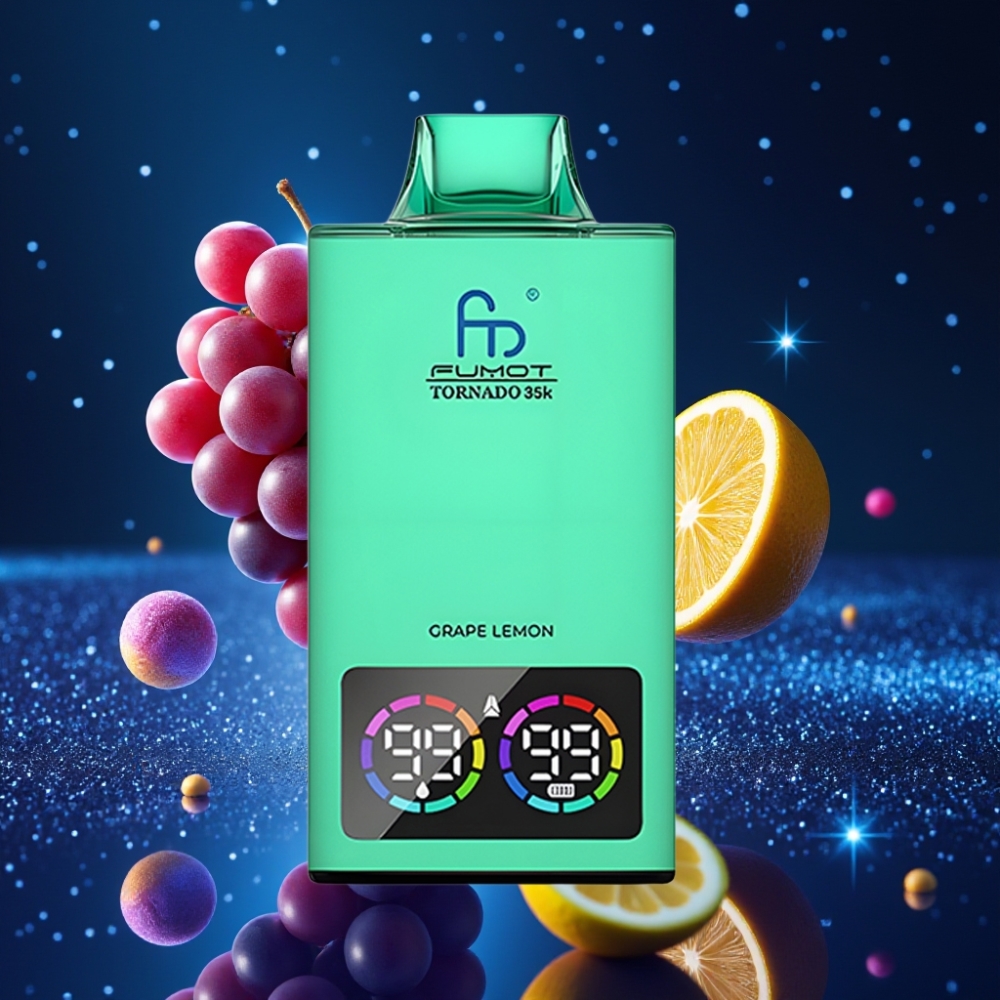 Fumot Tornado 35K Ühekordne Vape - 15ml E-juice, 700mAh Battery, RGB Lights, Grape-Lemon Flavor, 35000 Puffs
