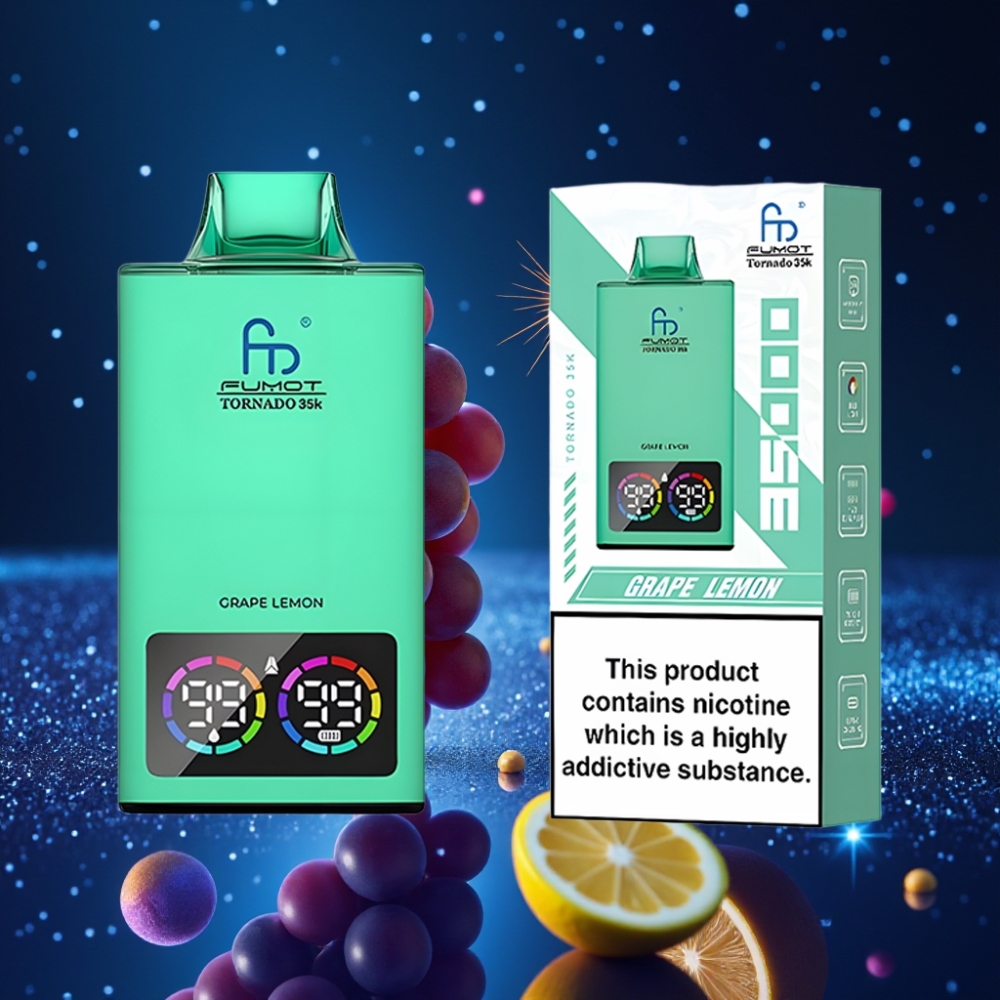Fumot Tornado 35K Ühekordne Vape - 15ml E-juice, 700mAh Battery, RGB Lights, Grape-Lemon Flavor, 35000 Puffs