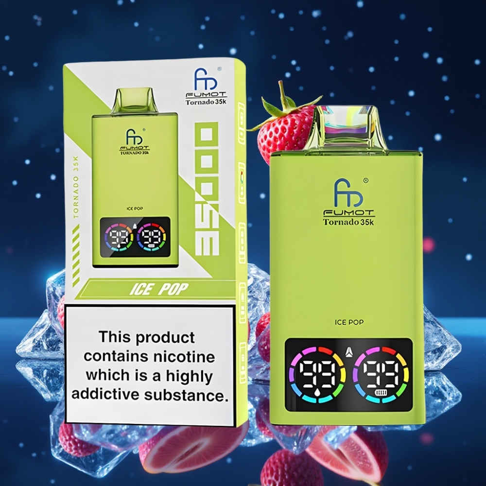 Fumot Tornado 35K Ühekordne Vape 15ml Jääpulk RGB Valgustusega, Dual Mesh Coil, 700 MAH aku, USB-C