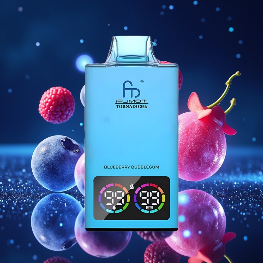 Fumot Tornado 35K Ühekordne Vape 15ml Sinine Marjakummi RGB Valgusega USB-C Laadimisega