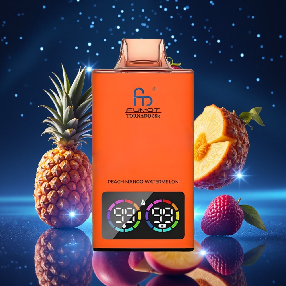 Fumot Tornado 35K Ühekordne Vape Peetšimango-Ananass (Dual Mesh Coil, 15ml Mahla, 700 MAH Akuga)
