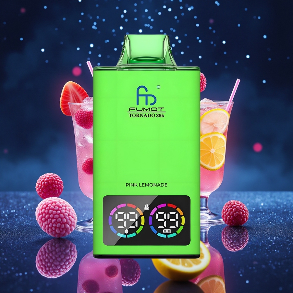 Fumot Tornado 35K Ühekordne Vape Roosa Sidrunijook Dual Mesh Coil 35000 Puffs 15ml E-juice 700 MAH Battery USB-C