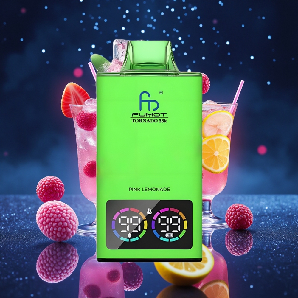 Fumot Tornado 35K Ühekordne Vape Roosa Sidrunijook Dual Mesh Coil 35000 Puffs 15ml E-juice 700 MAH Battery USB-C