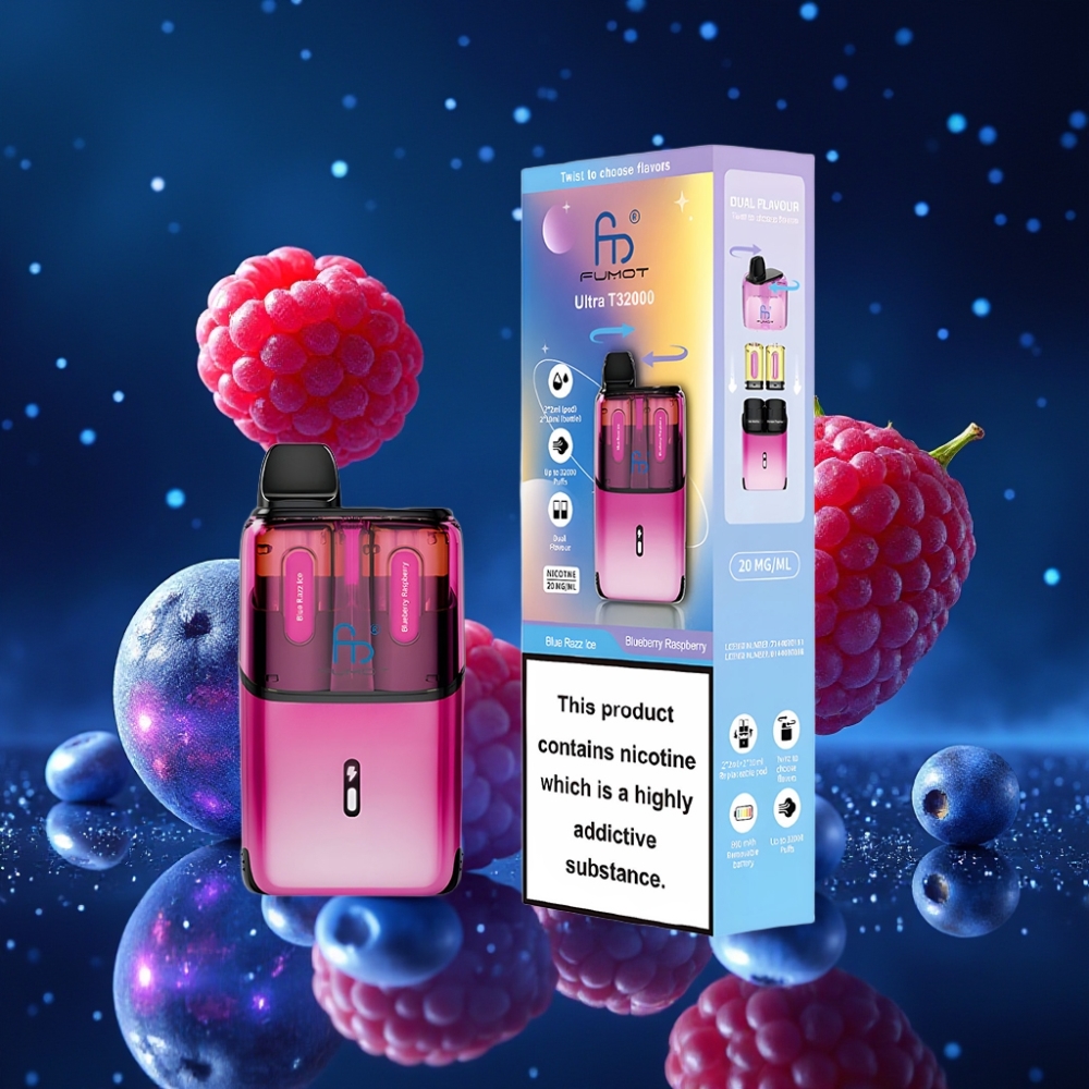 Fumot Ultra T32000 Disposabelne Vape – Sinine Vaarikas-Murakas Jää & Mustikas, 32000 Tiksu, 800mAh Akuga, Tüüp-C Kiirlaadimine, 24ml E-vedelik