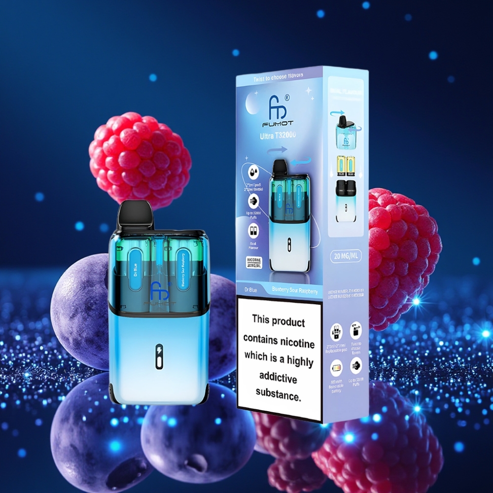 Fumot Ultra T32000 Ühekordne Vape 32000 Puffid 24ml Sinine-Mustikas Hapukas Vaarikas 800mAh Type-C Laadimine 20mg Mesh Coil
