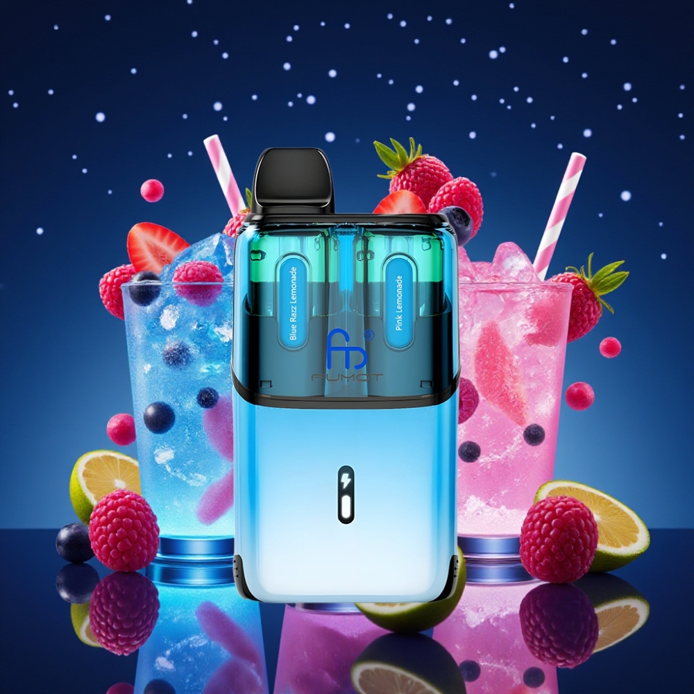 Fumot Ultra T32000 Ühekordne Vape 32000 Tõmmet – Sinine Sõstar Limonaad & Roosa Limonaad, 800mAh Akuga, 24ml E-vedelik, Type-C Laadimine, 20mg Nikotiini, Mesh Spiraal