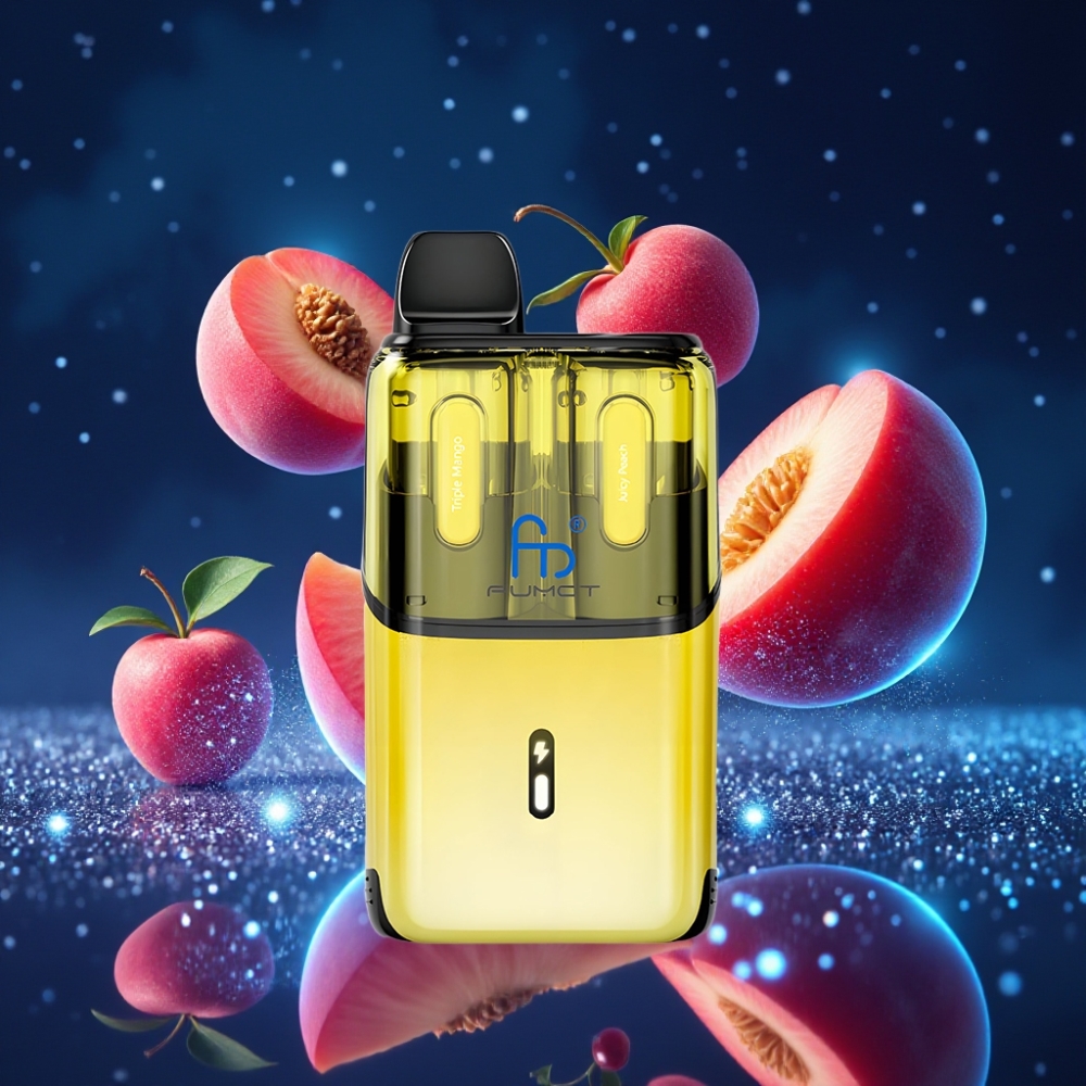 Fumot Ultra T32000 Ühekordne Vape Kolmekordne Mango - Mahlane Virsik, 32000 Suitsupuhangut, 800mAh Akuga, Type-C Laadimine