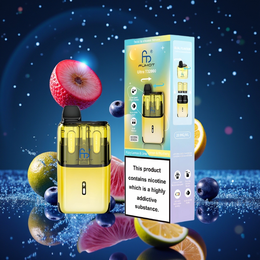 Fumot Ultra T32000 Ühekordne Vape – Virguline Sidrun & Laimi ja Sidrun & Mustikas, 32000 Lööki, 800mAh Akuga, 24ml E-vedelik, Type-C Laadimine, 20mg Nikotiini