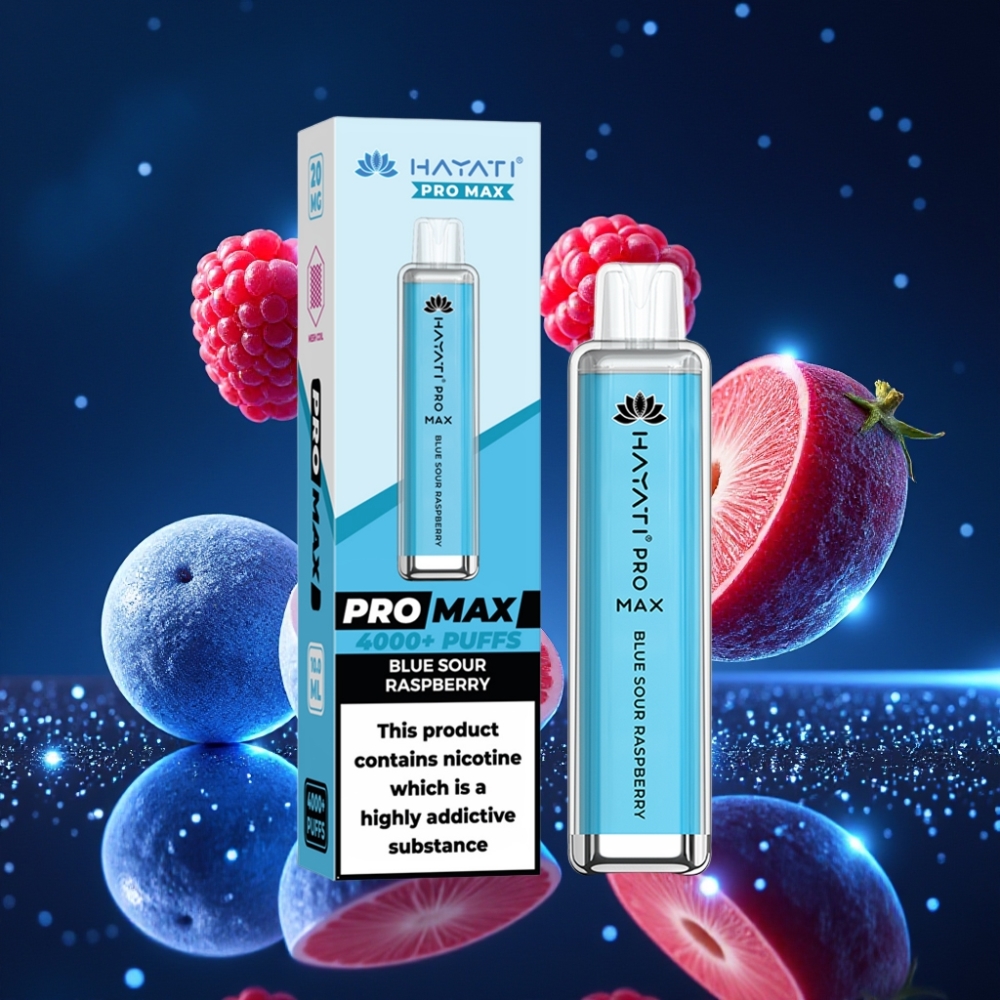 Hayati Pro Max 4000 Puffs Disposabelne Vape Sinihaprane Vaarikas / 1400mAh, Dual 1.1 Ohm Mesh Coil, Laaditav aku