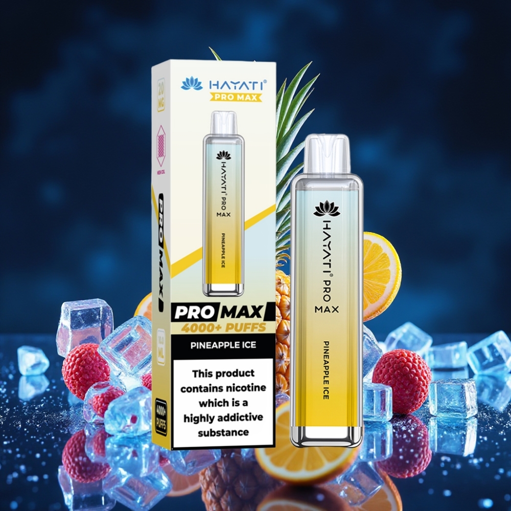 Hayati Pro Max 4000 Puffs Ühekordne Vape Ananass-Jää, 2%/5% Nikotiinitugevus, 1400mAh Akuga, Laaditav