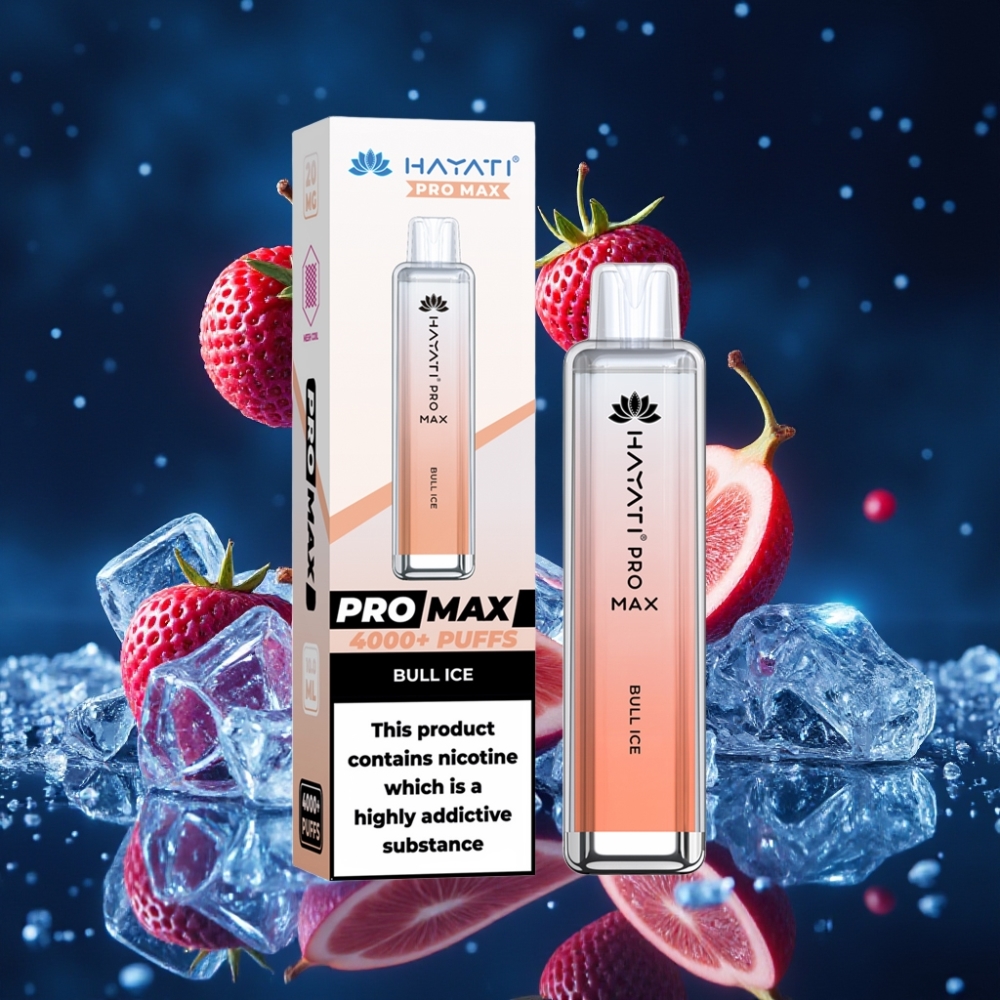 Hayati Pro Max 4000 Puffs Ühekordne Vape Bulli Jää – 1400mAh Laetav aku, Kahekordne 1.1 Ohm Mesh mähis, 2%/5% Nikotiinitugevus