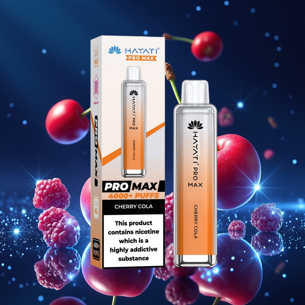 Hayati Pro Max 4000 Puffs Ühekordne Vape Kirsi-Koola, 1400mAh aku, 1.1 Ohm Dual Mesh, 2%/5% nikotiin