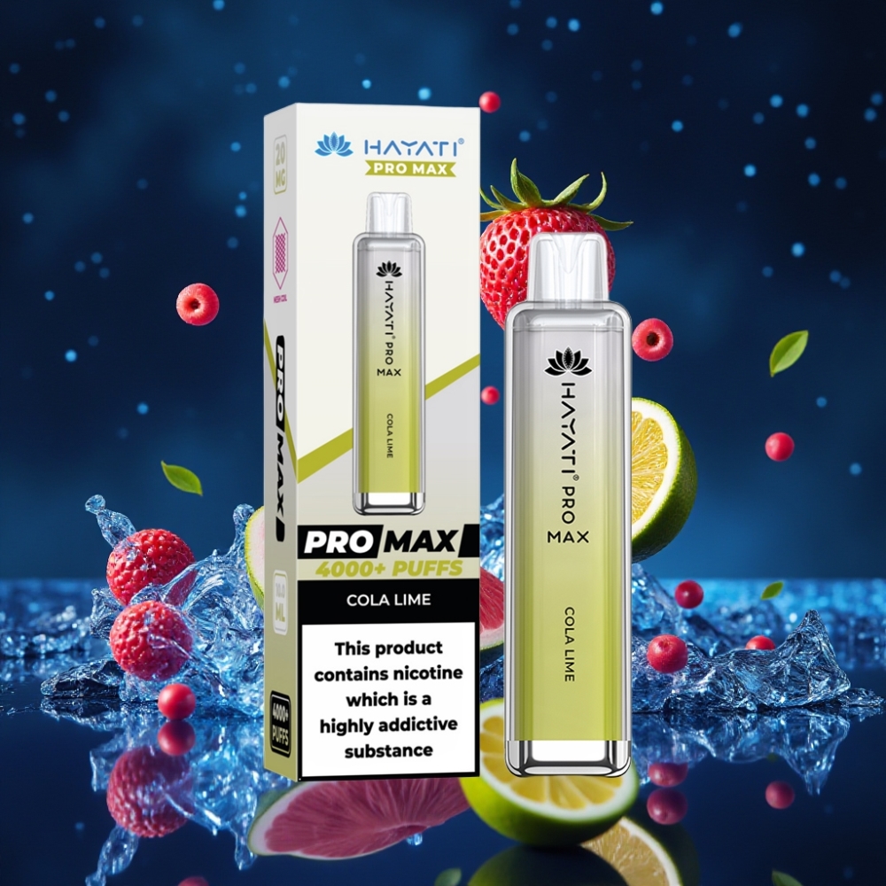 Hayati Pro Max 4000 Puffs Ühekordne Vape Koola-Laimi (1400mAh, 2ml/10ml, Dual 1.1 Ohm Mesh Coil)