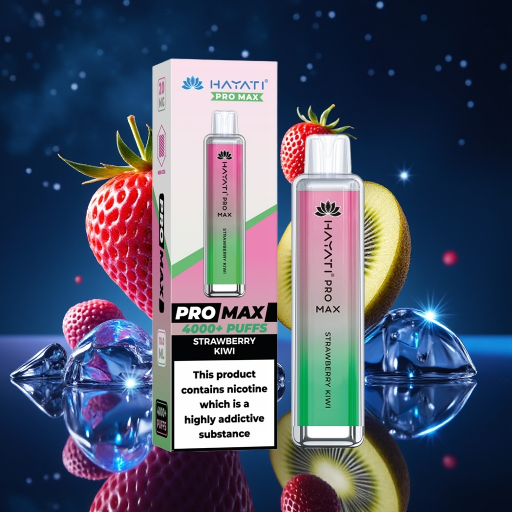 Hayati Pro Max 4000 Puffs Ühekordne Vape Maasik-Kiivi 28x28x120mm 1400mAh 2ml/10ml 2%,5% TPD-Compliance