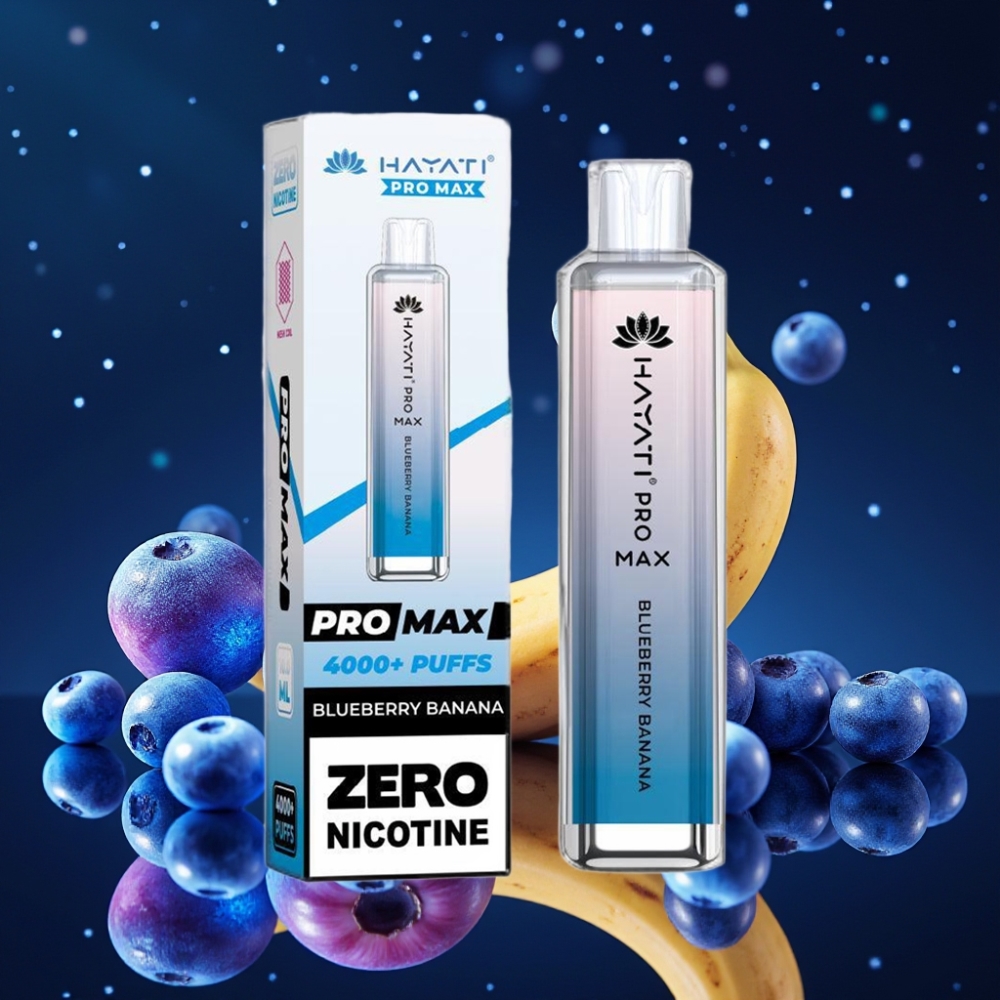 Hayati Pro Max 4000 Puffs Ühekordne Vape Mustikas-Banaan, 1400mAh aku, 2%/5% nikotiin, 28×28×120mm