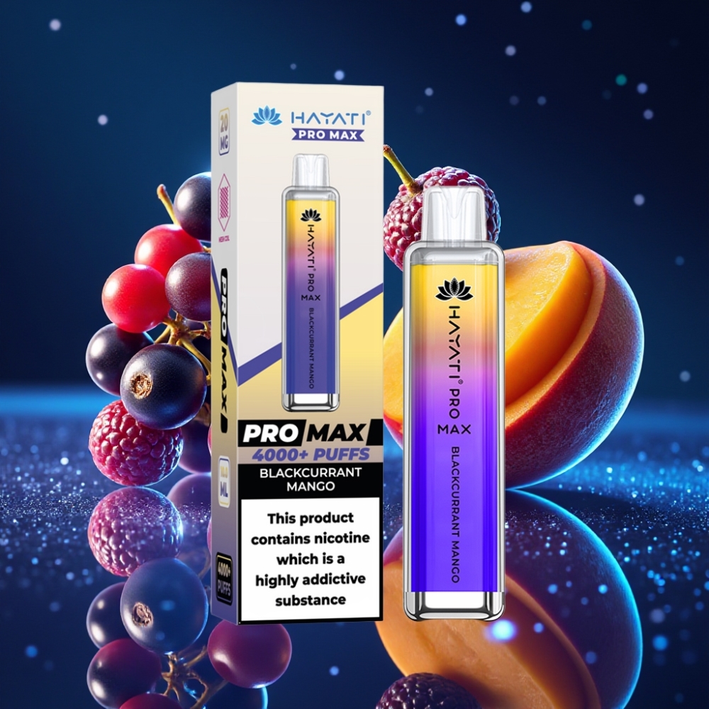 Hayati Pro Max 4000 Puffs Ühekordne Vape Mustmari-Mango 28×28×120mm 2%/5% Nikotiinitugevus 1400mAh aku