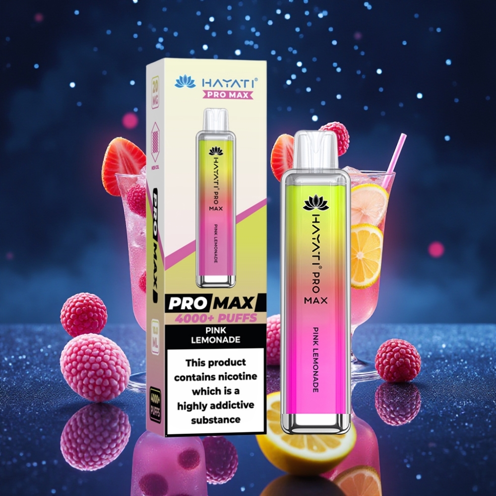 Hayati Pro Max 4000 Puffs Ühekordne Vape Roosa Sidrunijook, 1400mAh aku, 2ml paak, 28×28×120mm, 2%/5% nikotiinitugevus