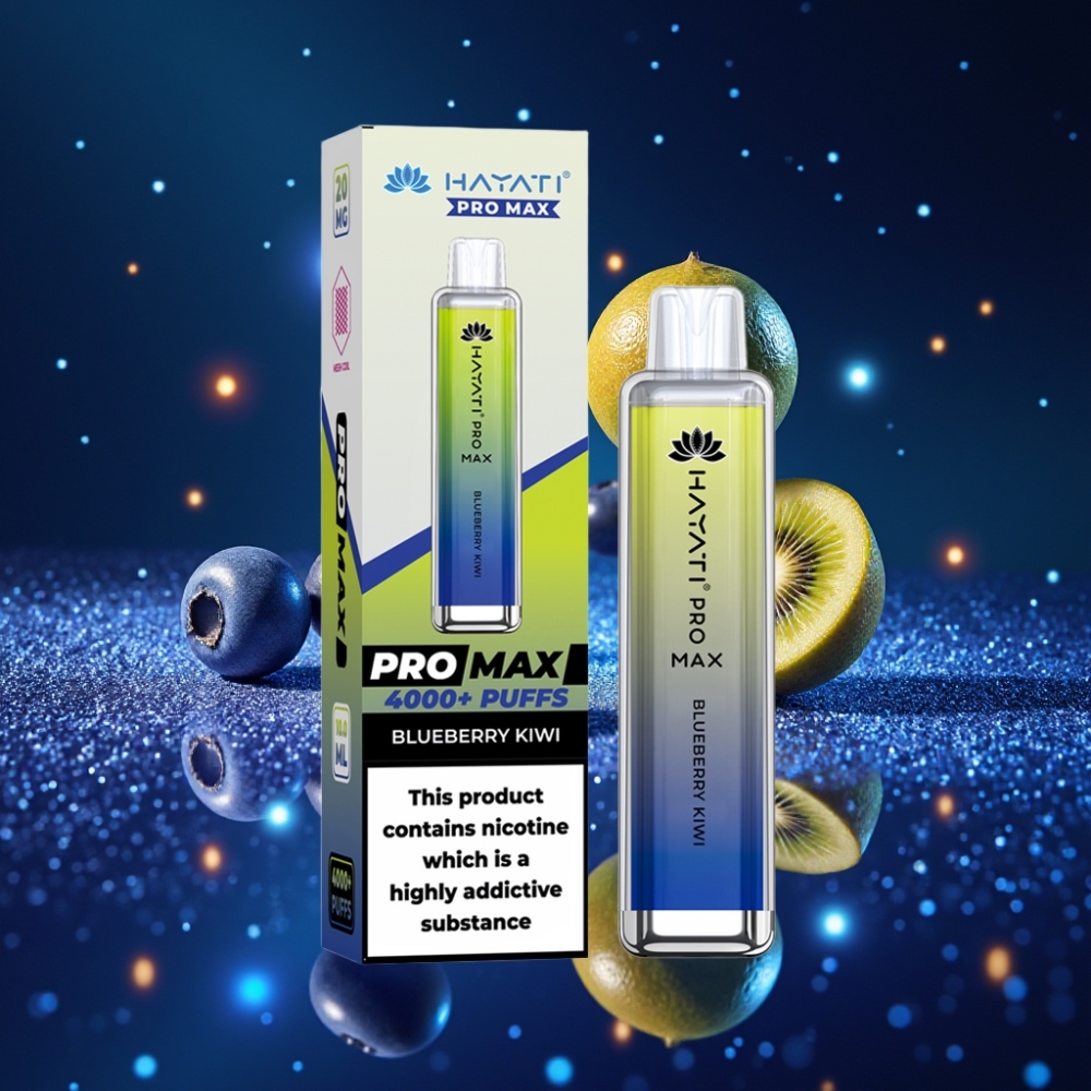 Hayati Pro Max 4000 Puffs Ühekordne Vape Sinikaer-Kiivi, 5% Nikotiini, 1400mAh aku, 2ml paak