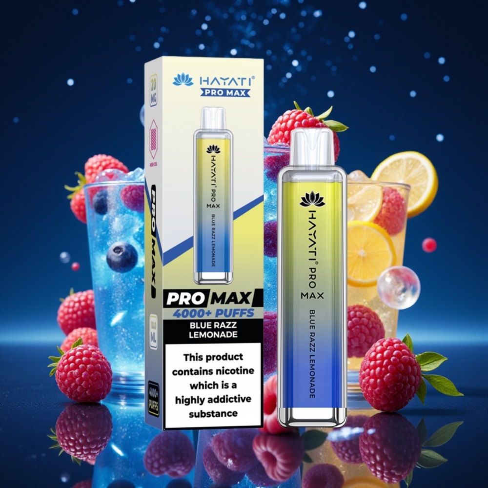 Hayati Pro Max 4000 Puffs Ühekordne Vape Sinine Vaarika-Limonad, 1400mAh aku, 2%/5% Nikotiinitugevus, Dual 1.1 Ohm Mesh Coil