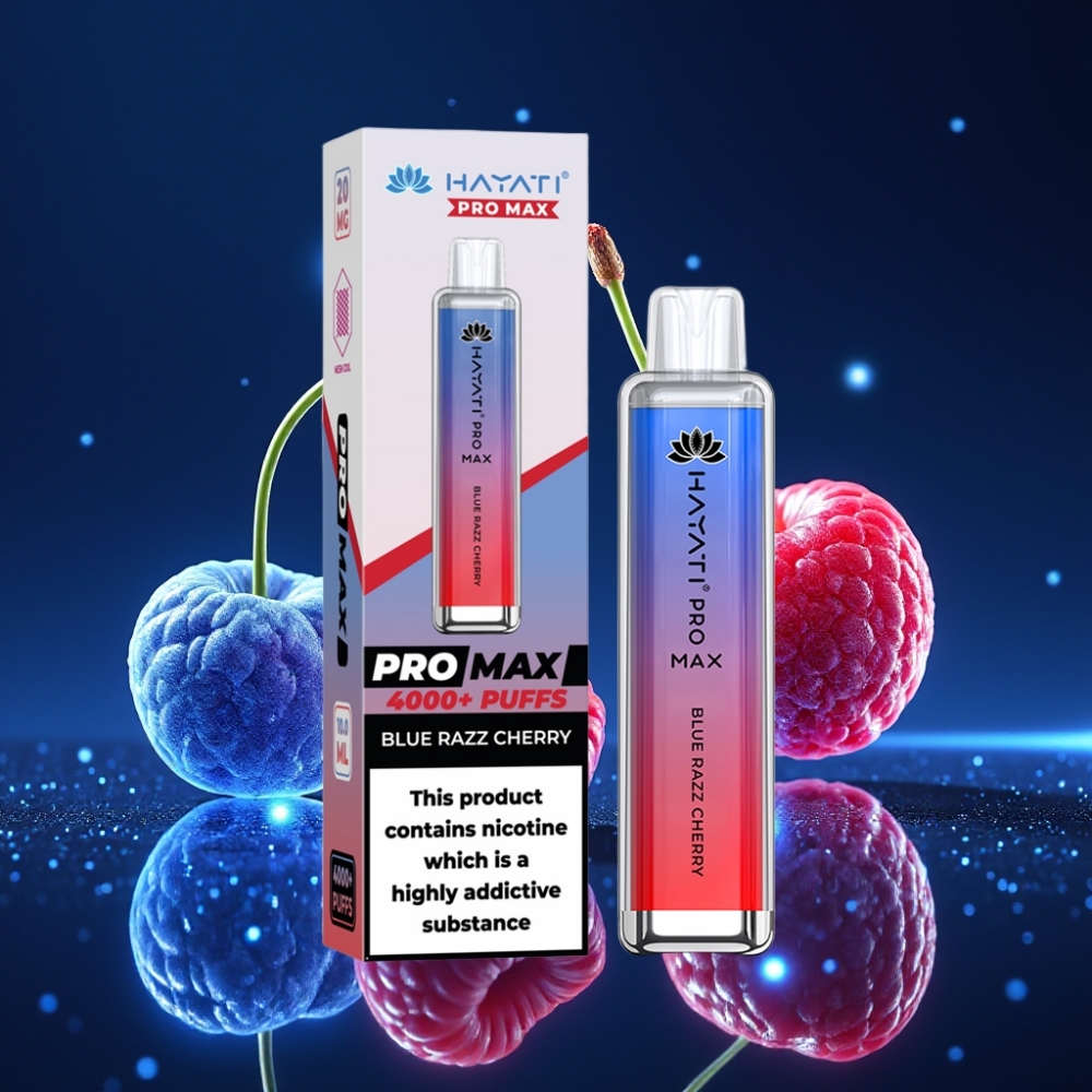 Hayati Pro Max 4000 Puffs Ühekordne Vape Sinine Vaarika-Murakas, 5% Nikotiini, 1400mAh Akuga, Laetav