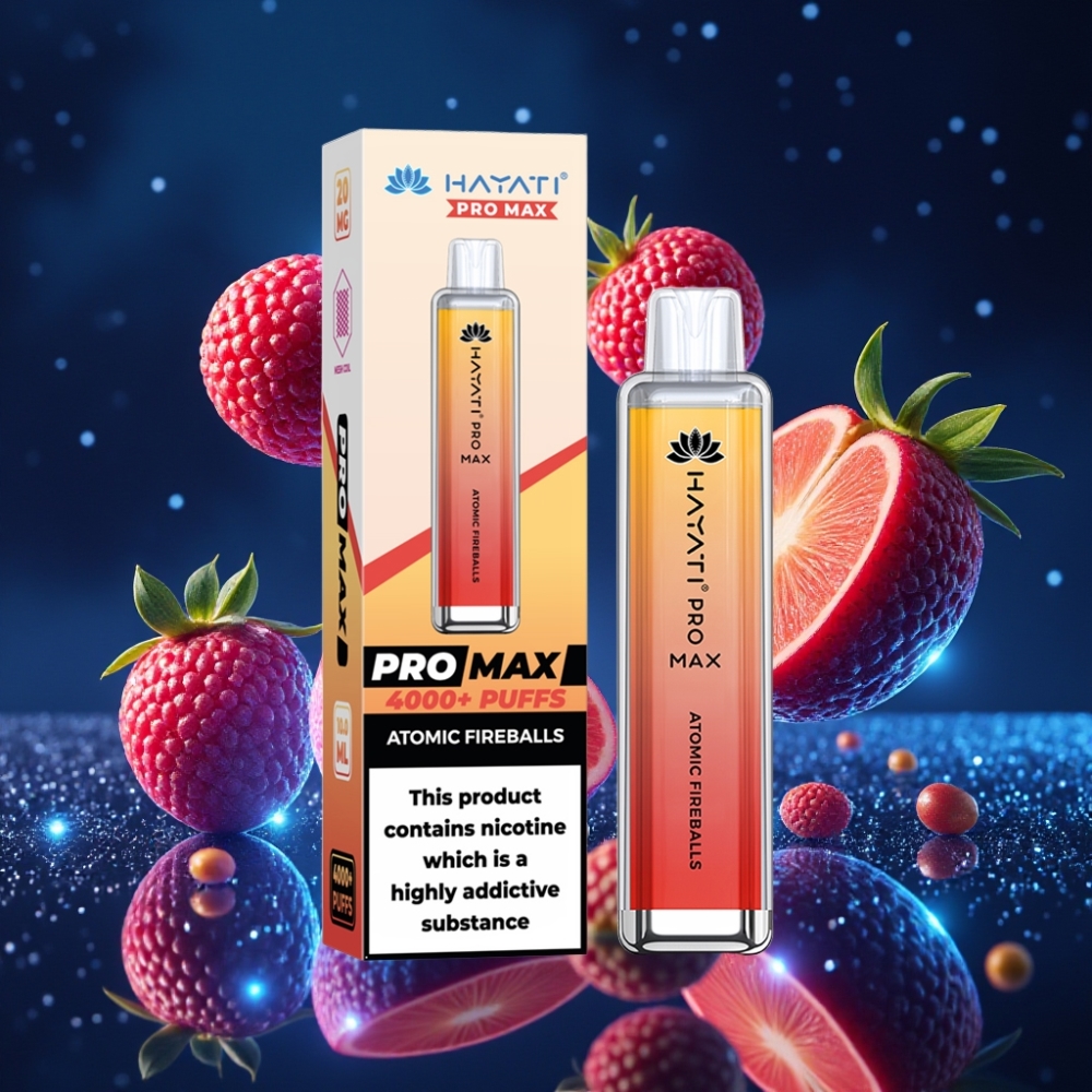 Hayati Pro Max 4000 Puffs Ühekordne Vape Tuumalilled (Atomic Fireballs) – 1400mAh Akuga, 2%/5% Nikotiinitugevus, 2ml Paak 10ml Automaatse Taidetav