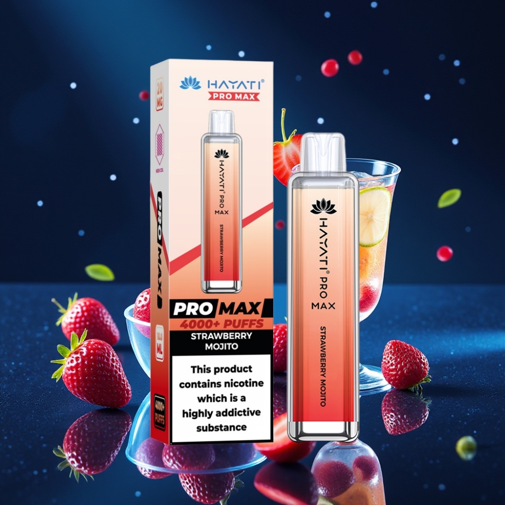 Hayati Pro Max 4000 Puhu Disposabelne Vape Maasikamoijito, 1400mAh aku, 2%/5% nikotiinitugevus, 2ml paak, 10ml automaattäide