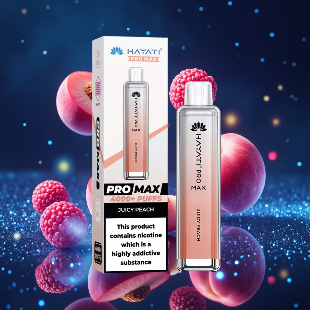 Hayati Pro Max 4000 Tõmmet Ühekordne Auruvedelik Mahlane Virsik, 2%/5% Nikotiini, 1400mAh Akuga, LED-tuledega, Dual 1.1 Ohm Mesh Coil, 2ml Mahuti 10ml Automaatse Taidetava