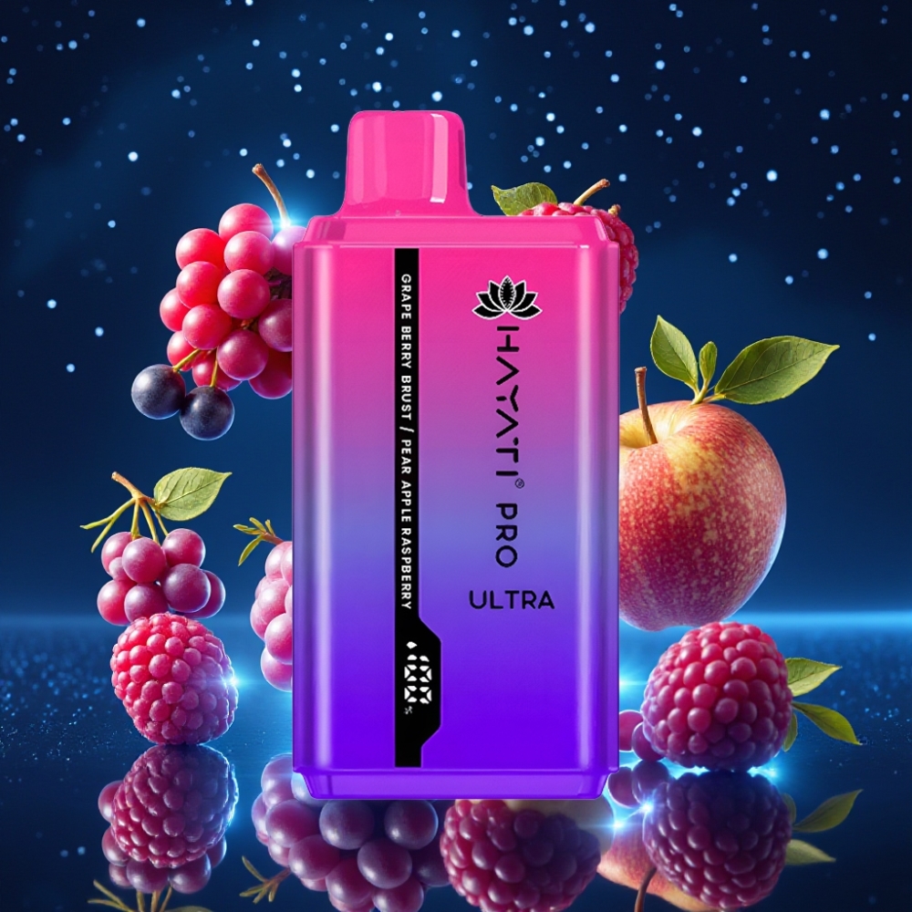Hayati Pro Ultra 15000 Puffs 850mAh 2×12ml 2% Nikotiini Viinamarja-Mari-Pirn-Õun-Vaarikas