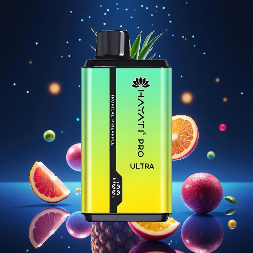 Hayati Pro Ultra 15000 Puffs Disposabel Vape Troopiline Ananass (15000+ Puhangut, 850mAh aku, 2×12ml vedelikut, 2% nikotiini, 49 maitset)