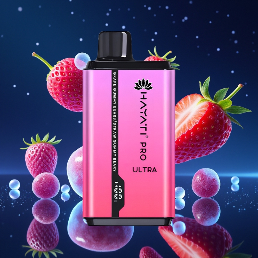 Hayati Pro Ultra 15000 Puffs Disposabelne Vape 850mAh Akuga, 2×12ml Vedelikuga, 2% Nikotiini – Viirukukomm Maasika-Kummikaru