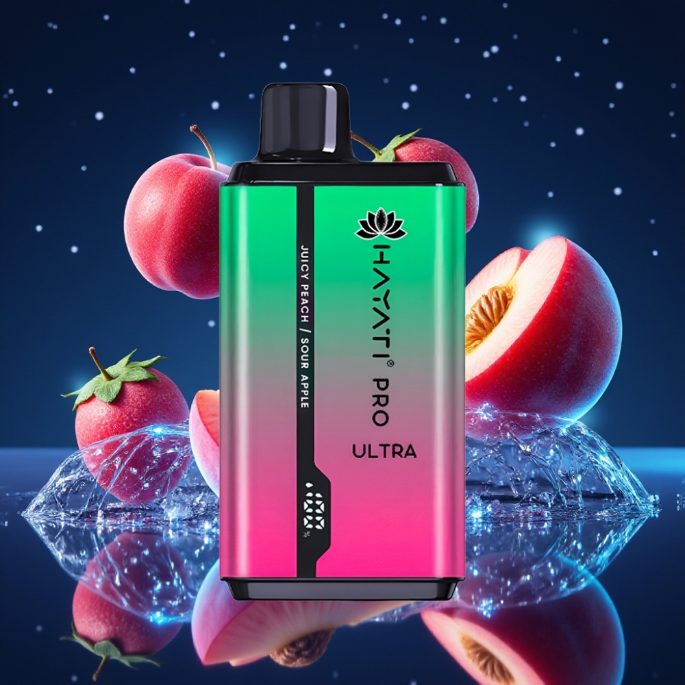 Hayati Pro Ultra 15000 Puffs Härmatis Õun Mahlakas Virsik Ühekordne Vape 850mAh 2×12ml 2% 49 Maitset