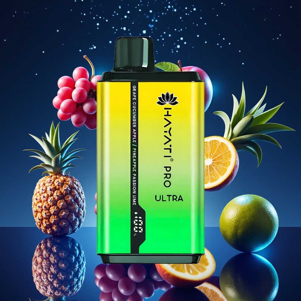 Hayati Pro Ultra 15000 Puffs Ühekordne Vape 850mAh 2×12ml 2% Nikotiin 49 Maitse Valikut (Viinamariguurikaasapääsulemuneananaspassion)