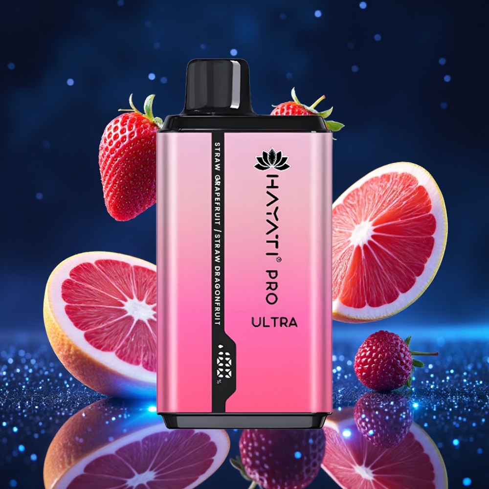 Hayati Pro Ultra 15000 Puffs Ühekordne Vape Maasika Greip Maasika Draakonivili (850mAh aku, 2×12ml e-vedelik, 2% nikotiini, 49 maitset)