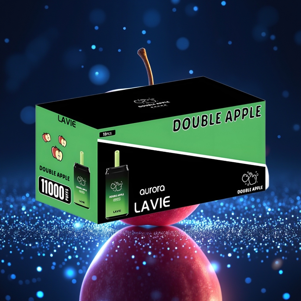 LAVIE Aurora 11000 Puffs Ühekordne Vape Kahekordne Õun | 0%, 2%, 5% Nikotiini | 22ML E-vedelik | 650mAh Akuga | Type-C Laadimine | 0.095 kg | 3.5 × 3.5 × 9 cm
