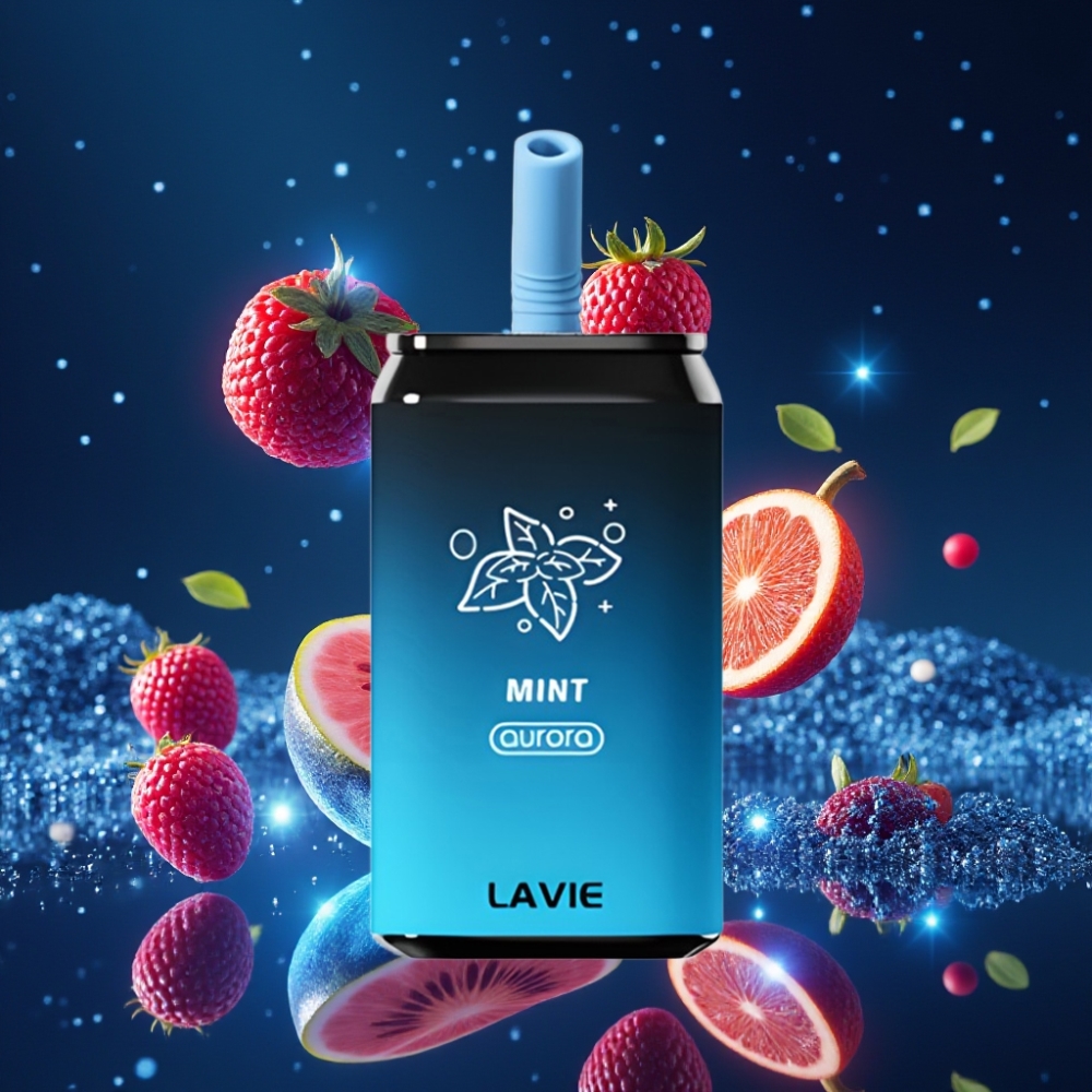 LAVIE Aurora 11000 Toppu Ühekordne Vape Münt | Kaal: 0.095 kg | Mõõdud: 3.5 × 3.5 × 9 cm | Nikotiinisisaldus: 0%, 2%, 5% | E-vedelik: 22ML | Aku: 650mAh