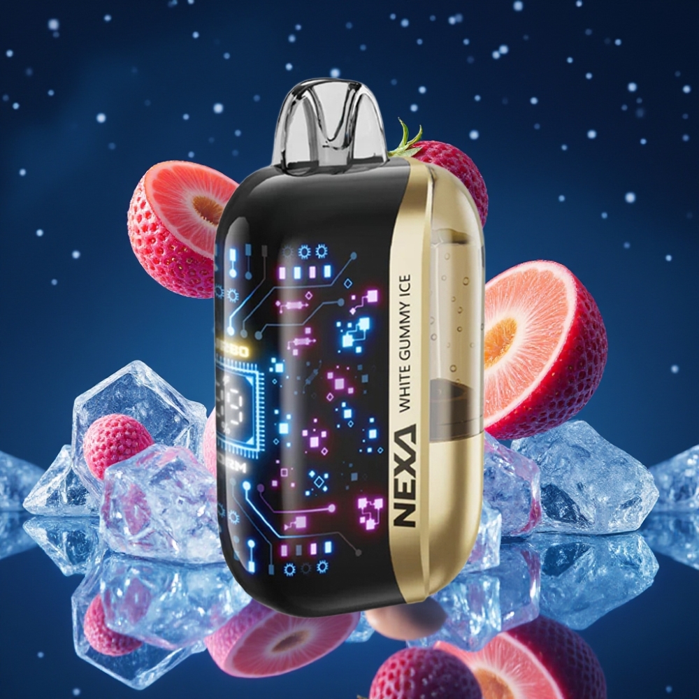 NEXA Ultra 50K 20ml 800mAh 5% Nikotiini Valge Gummy Jää Ühekordne Vape 3D Kõver Ekraan Type-C Laadimine