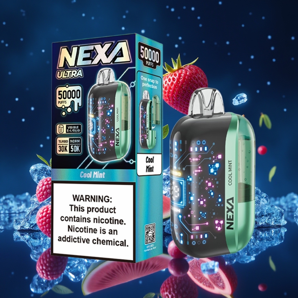NEXA Ultra 50K Ühekordne Vape 20ml 50000 Puffs 5% Nikotiini Jahutusmünt 0.9ohm Dual Mesh Kuuled 3D Kumer Ekraan Type-C Laadimine