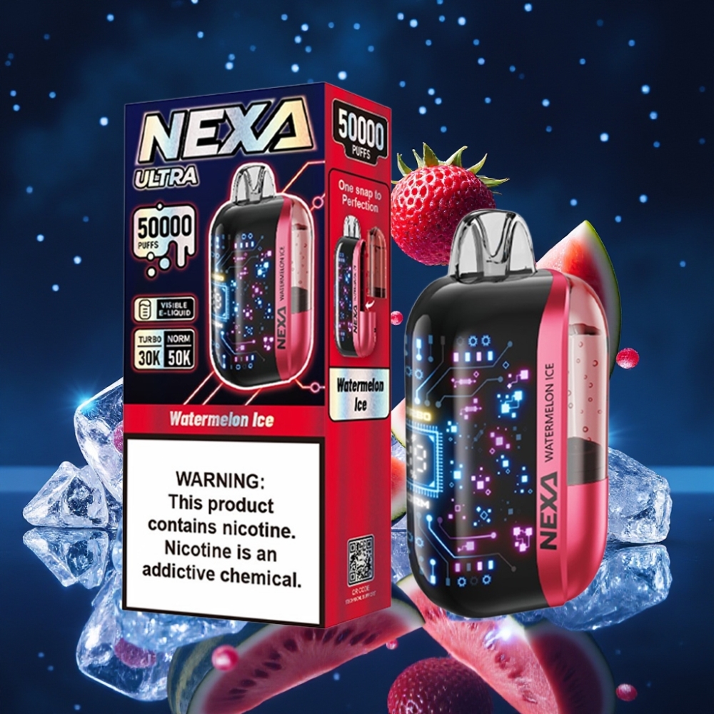 NEXA Ultra 50K Ühekordne Vape 20ml 50000 Puffs 5% Nikotiini Vesimelonijää 0.9ohm Dual Mesh 3D Kumer Ekraan Type-C Laadimine