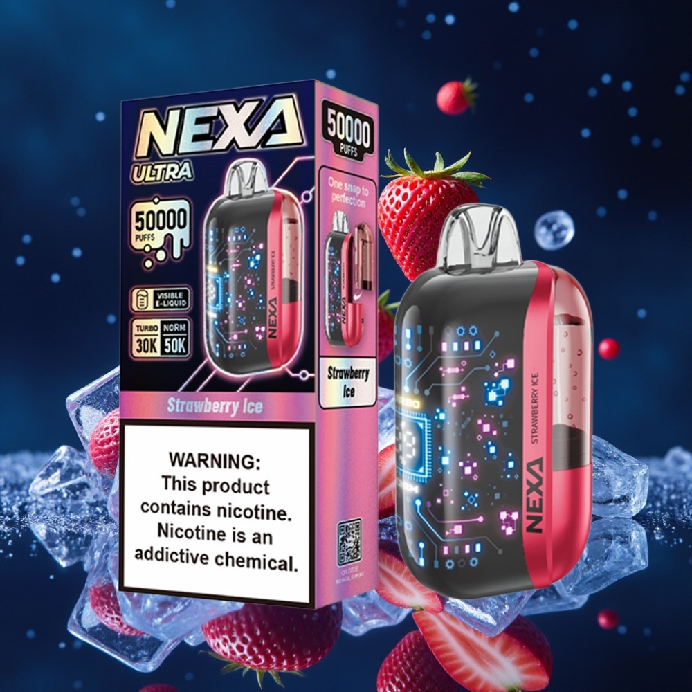 NEXA Ultra 50K Ühekordne Vape 20ml 5% Strawberry Ice 800mAh 3D Curved Screen Type-C
