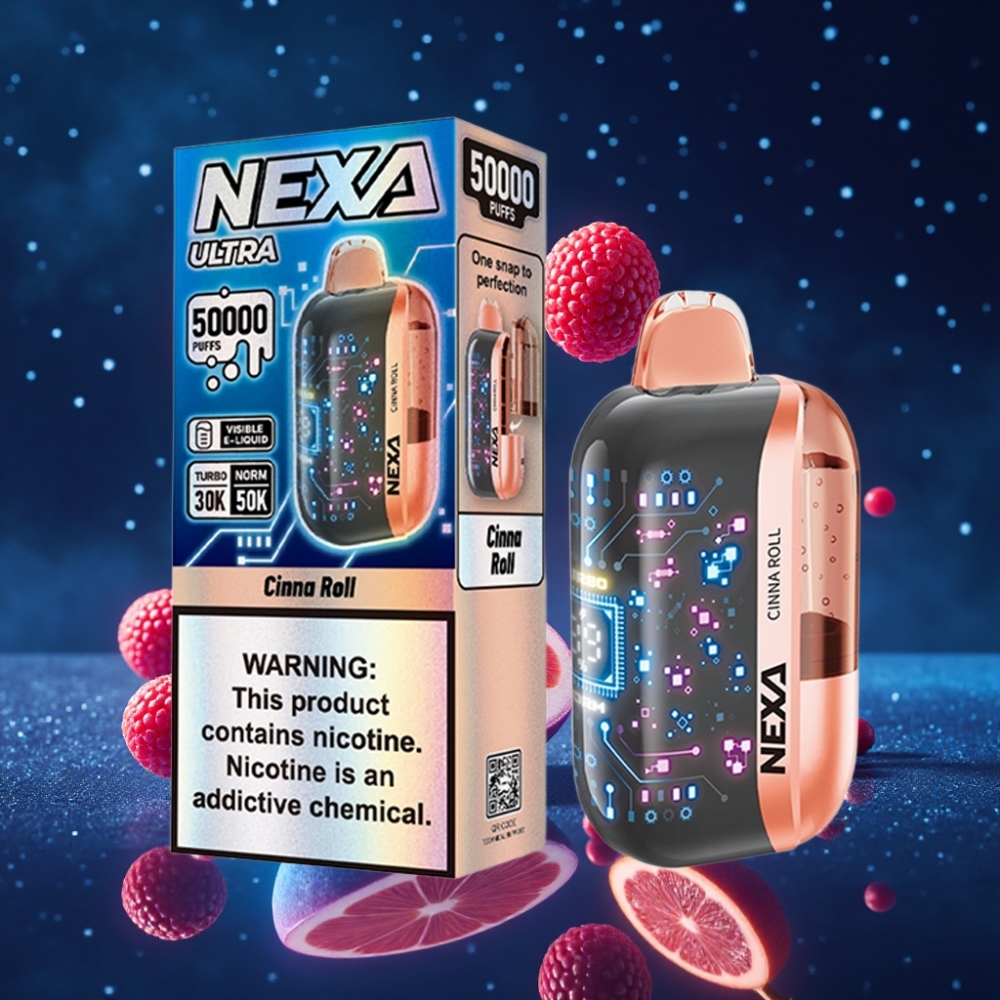 NEXA Ultra 50K Ühekordne Vape 20ml 800mAh 5% Cinna Roll 0.9ohm Dual Mesh 3D Curved Screen Type-C
