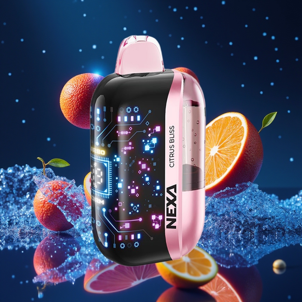 NEXA Ultra 50K Ühekordne Vape 20ml 800mAh Tsitruselõhn 5% Nikotiini 0.9ohm Dual Mesh Coils 3D Kumer Ekraan Type-C Laadimine