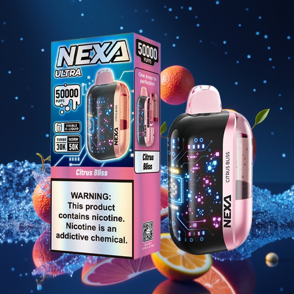 NEXA Ultra 50K Ühekordne Vape 20ml 800mAh Tsitruselõhn 5% Nikotiini 0.9ohm Dual Mesh Coils 3D Kumer Ekraan Type-C Laadimine