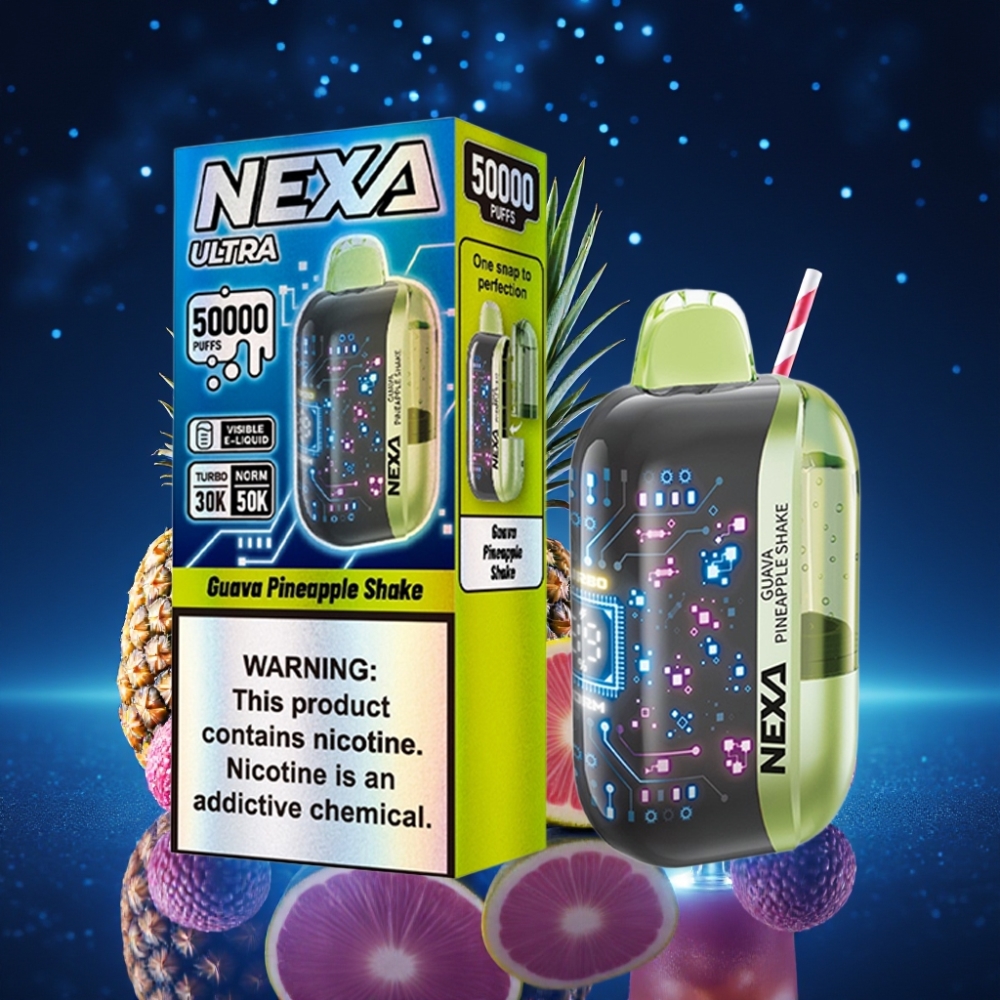 NEXA Ultra 50K Ühekordne Vape Guava-Ananasshake 20ml/800mAh 5% Nikotiini 0.9ohm Dual Mesh 3D Kõver Ekraan Type-C Laadimine