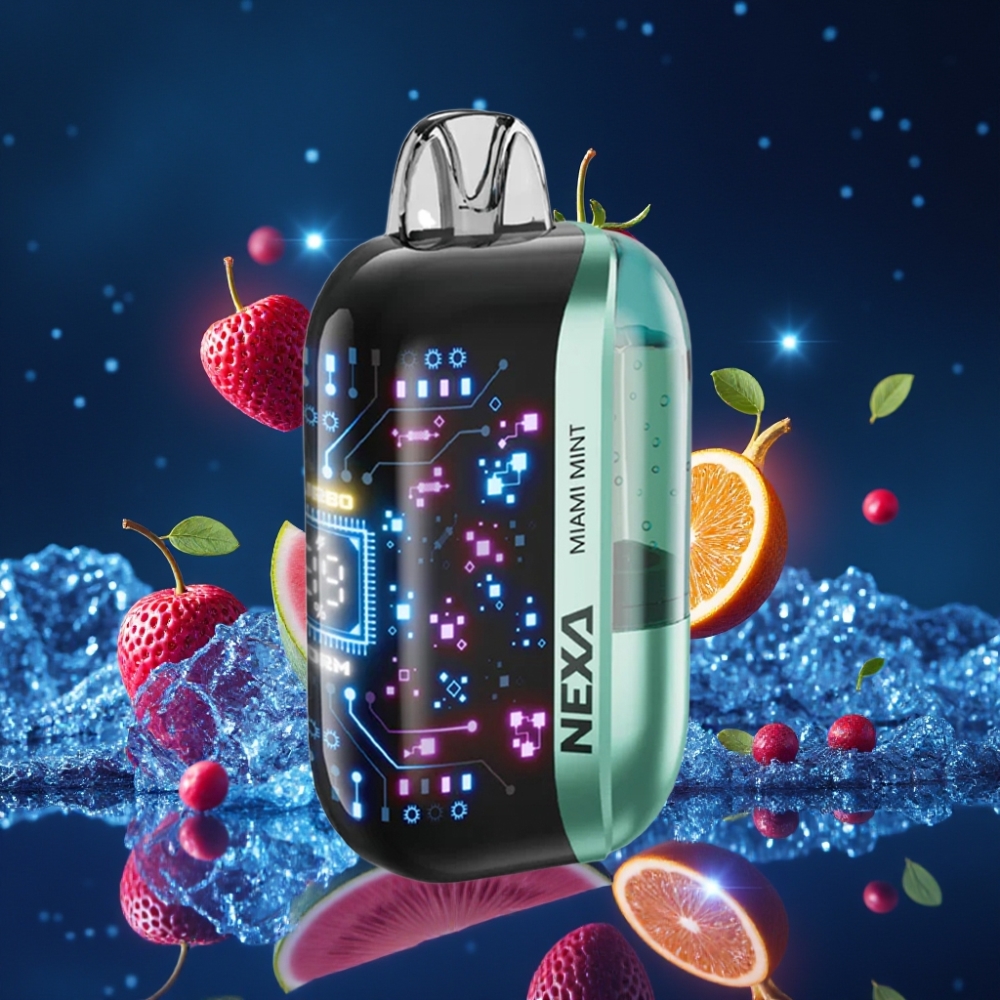 NEXA Ultra 50K Ühekordne Vape Miami Mint 20ml 50000 Puffs 5% Nicotine 0.9ohm Dual Mesh 3D Curved Screen Type-C