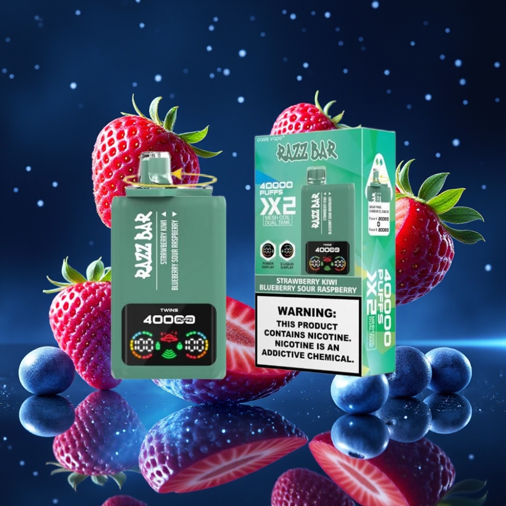 Razz Bar 40000 Puffs Ühekordne Vape 650mAh Type-C STRAWBERRY KIWI & BLUEBERRY SOUR RASPBERRY 1.0Ω×2 Mesh Coil 2%,5% Nikotiin