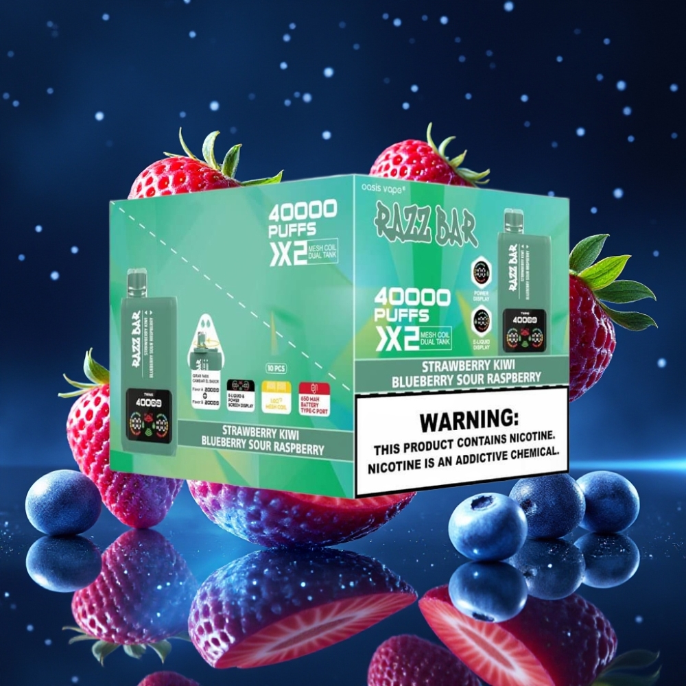 Razz Bar 40000 Puffs Ühekordne Vape 650mAh Type-C STRAWBERRY KIWI & BLUEBERRY SOUR RASPBERRY 1.0Ω×2 Mesh Coil 2%,5% Nikotiin